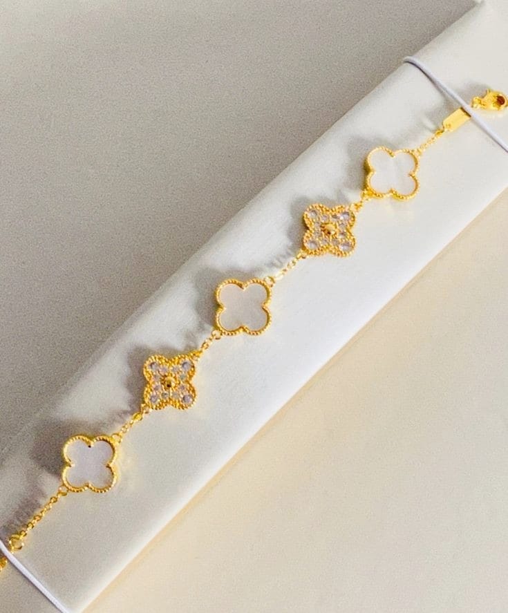 Luxury Clover Gold-Plated Bracelet with Gemstone Inlays