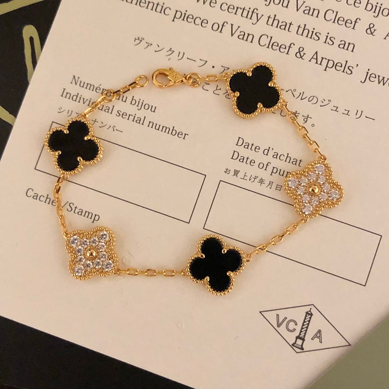 Luxury Clover Gold-Plated Bracelet with Gemstone Inlays