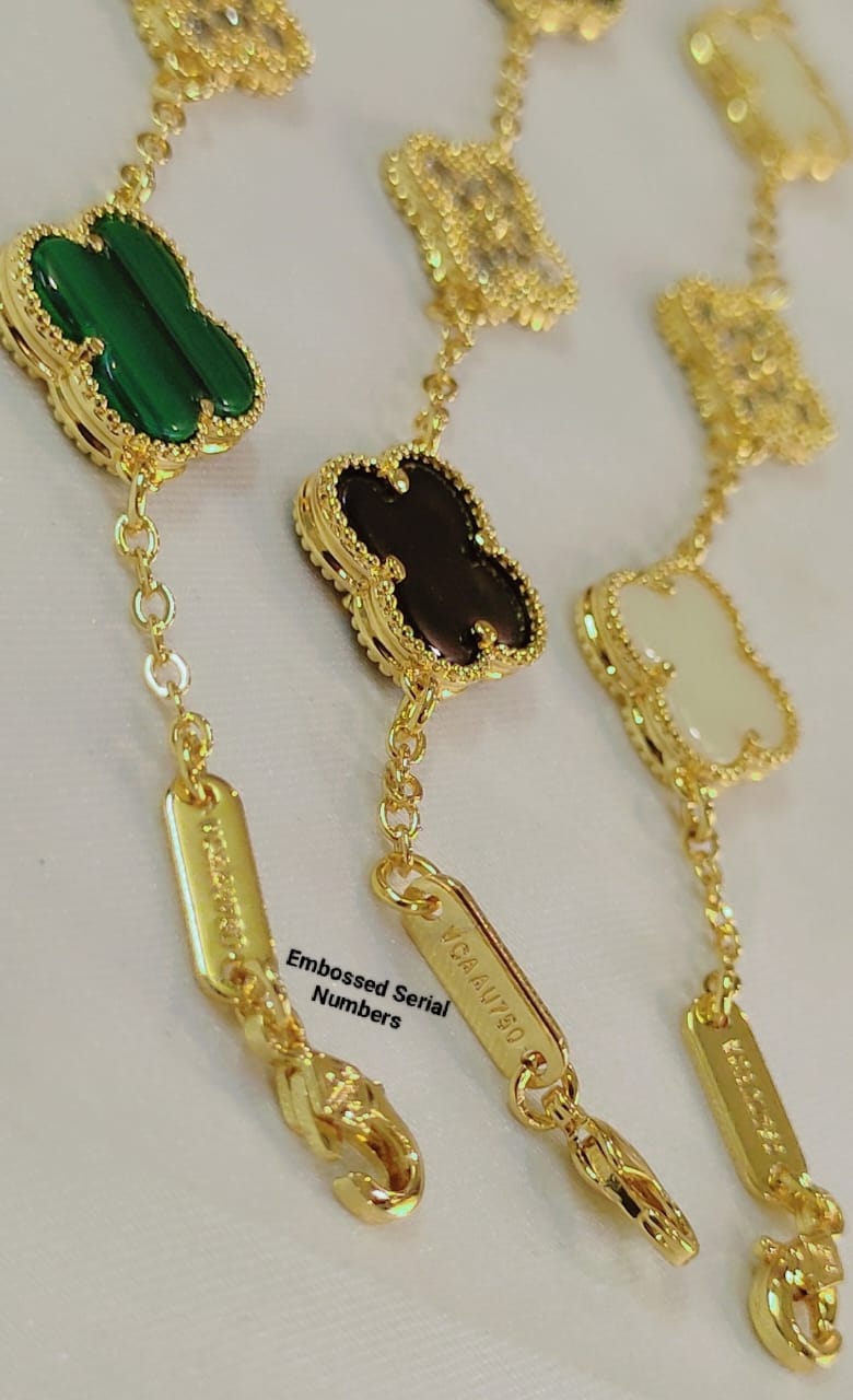 Luxury Clover Gold-Plated Bracelet with Gemstone Inlays