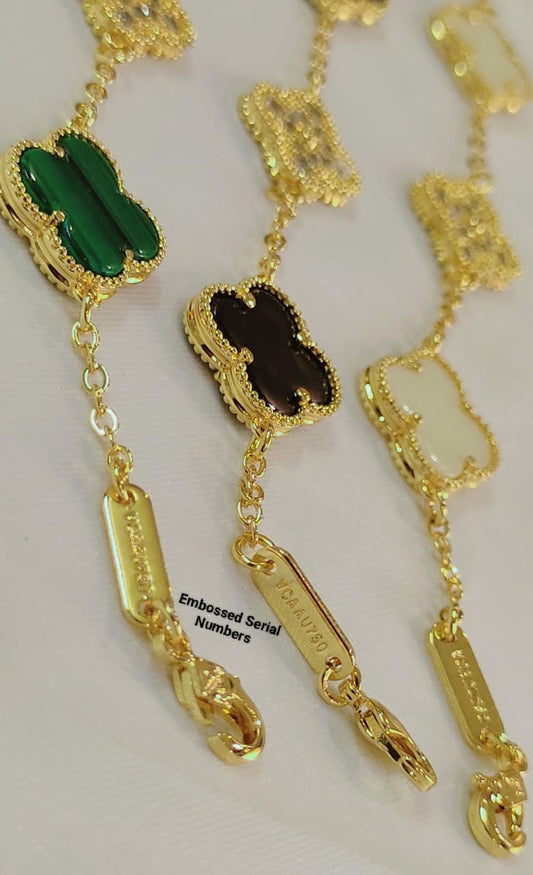 Luxury Clover Gold-Plated Bracelet with Gemstone Inlays