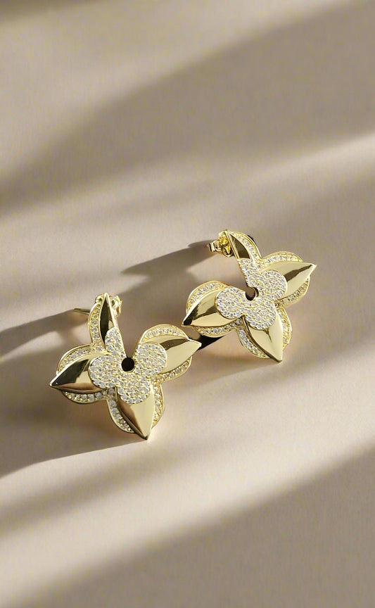 Luxury Gold-Plated Floral Earrings with Crystals