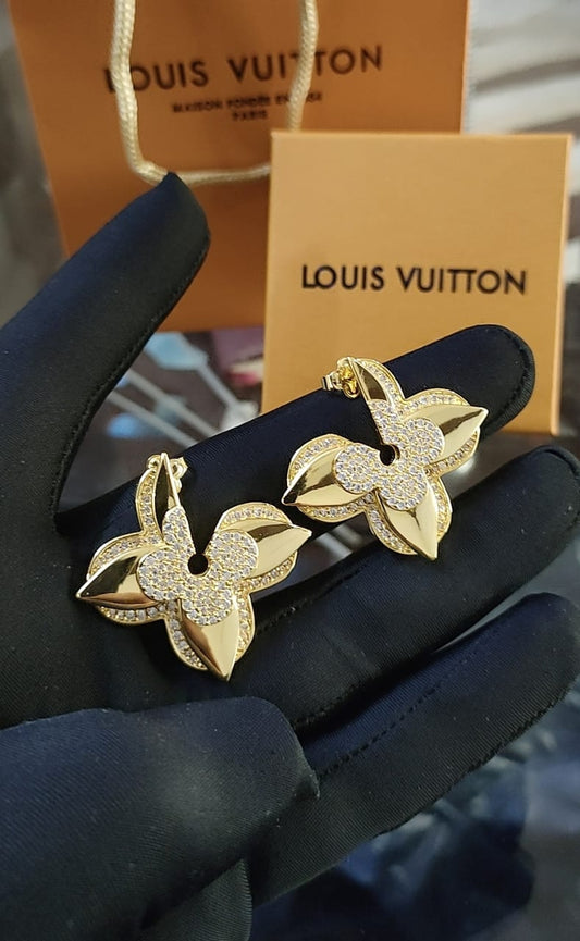 Luxury Gold-Plated Floral Earrings with Crystals